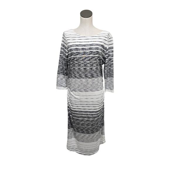 Athleta Comeback Striped Body Con Midi Dress Womens Size Large Ruched Side White - Picture 1 of 9